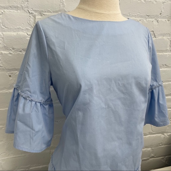 BLUE PUFFER SLEEVE BLOUSE SIZE 4 - Picture 4 of 6
